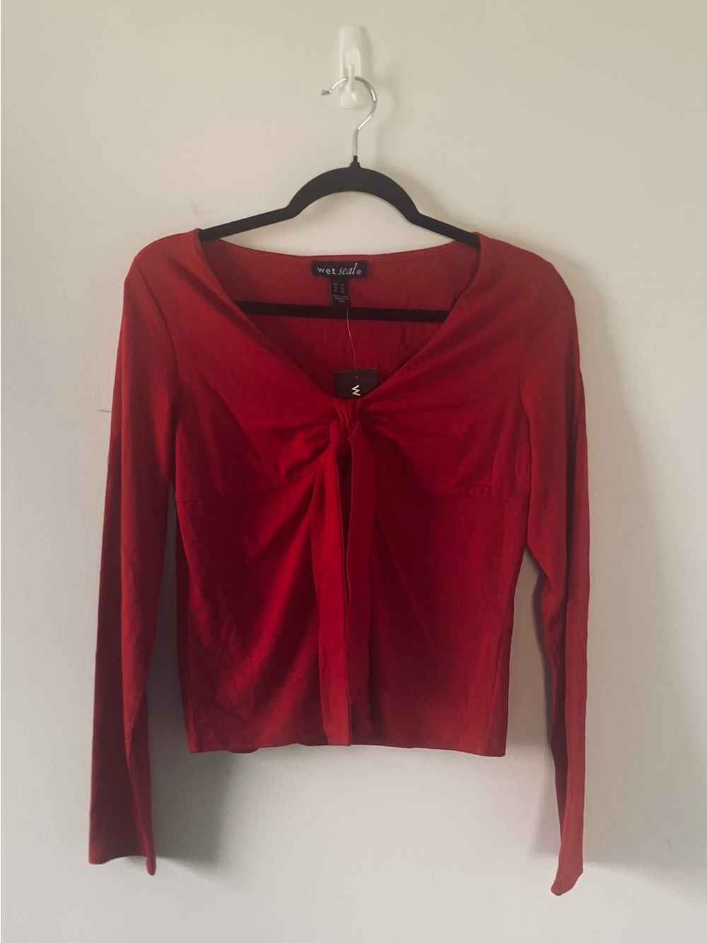 NWT Wet Seal Red Long Sleeve Knot-Front Going Out Top XL Y2K 2000s Deadstock